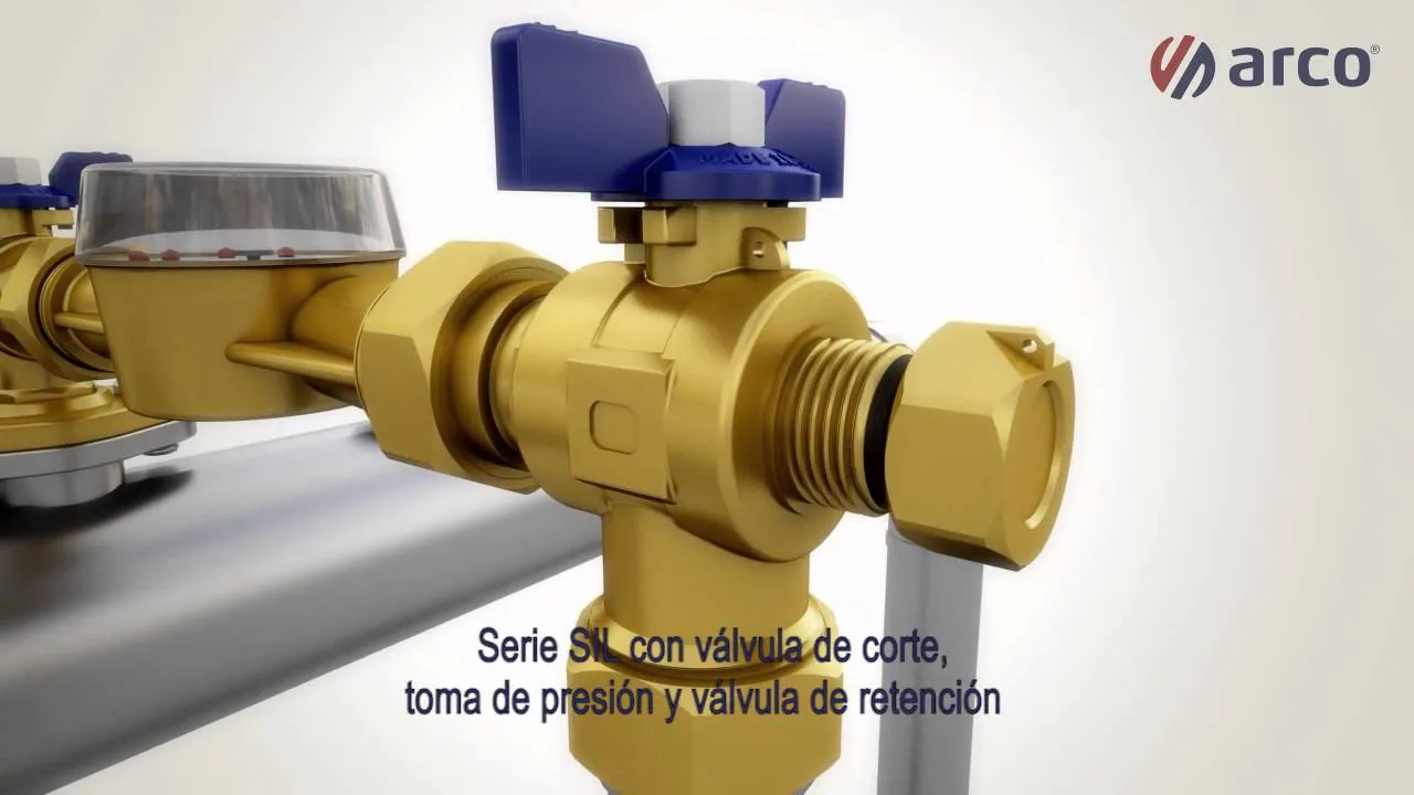 Animación 3D de una válvula de latón para instalaciones de agua